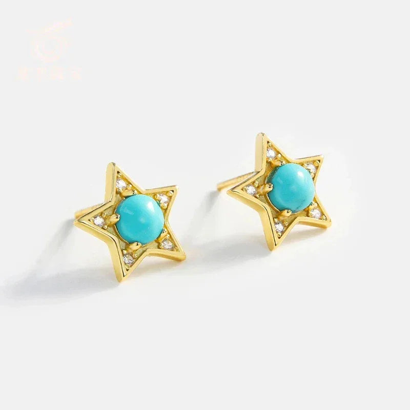 Natural Turquoise Star Round Earrings - OOAKB