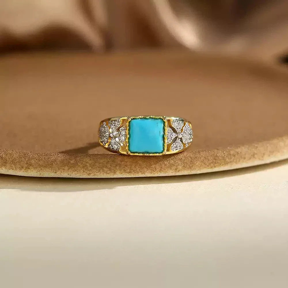 Turquoise Square S925 Silver Open Ring - OOAKB