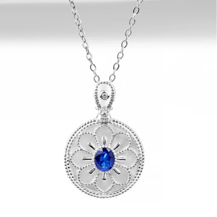 Sapphire S925 Silver Flower Border Collarbone Necklace - OOAKB