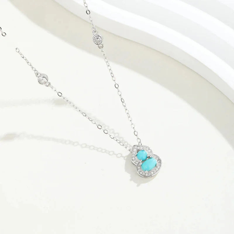 S925 Silver Natural Turquoise Gourd Necklace - OOAKB