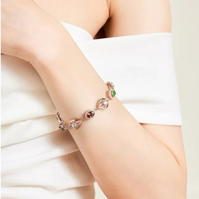Rose Gold Tourmaline Bracelet S925 Silver Women's Style - OOAKB