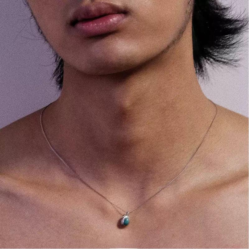 Turquoise Pendant Necklace Unisex Retro Ethnic Style - OOAKB