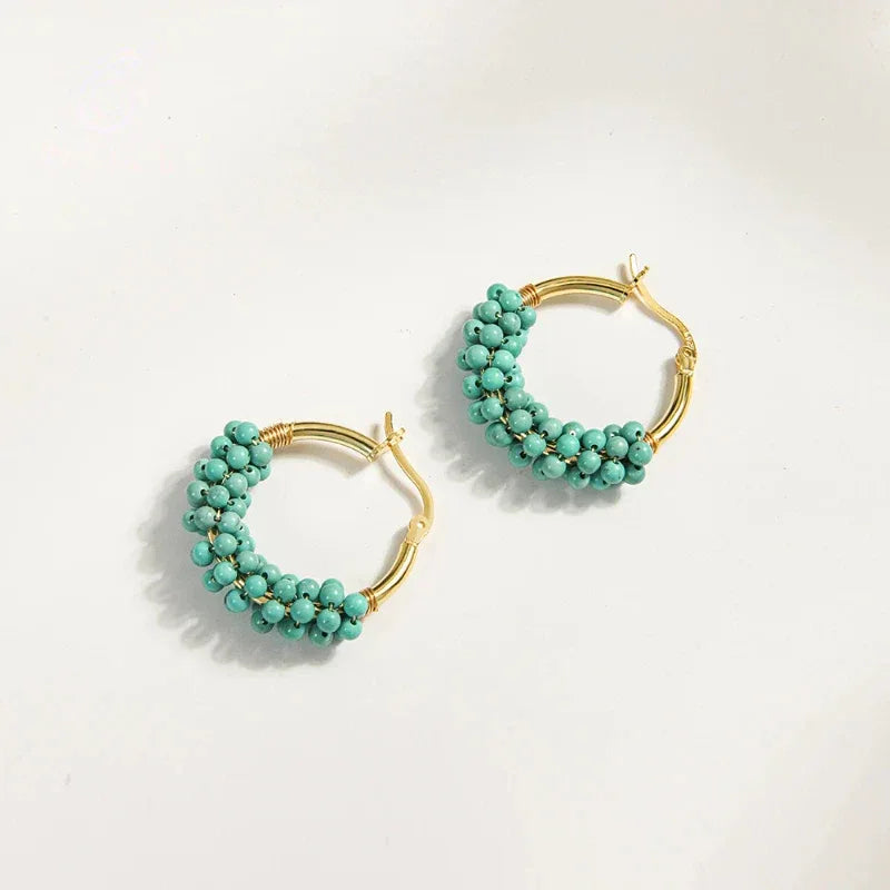 Natural Turquoise Millet Bead Woven Earrings - OOAKB