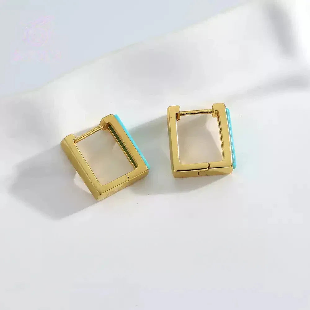 Turquoise Rectangular S925 Silver Plated 18K Gold Ear Cuffs - OOAKB