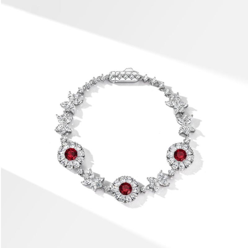 Butterfly Dance Red Crystal S925 Silver Ruby Full Diamond Bracelet Women's Style