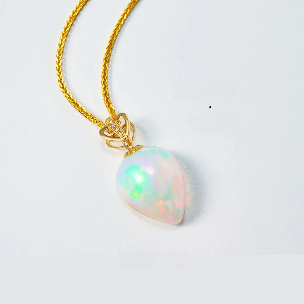 Natural Iridescent Opal 18K Clasp S925 Silver Collarbone Necklace - OOAKB