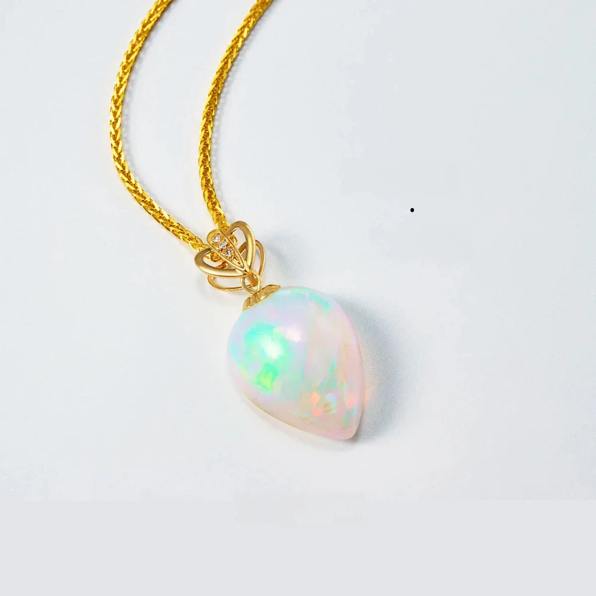 Natural Iridescent Opal 18K Clasp S925 Silver Collarbone Necklace - OOAKB