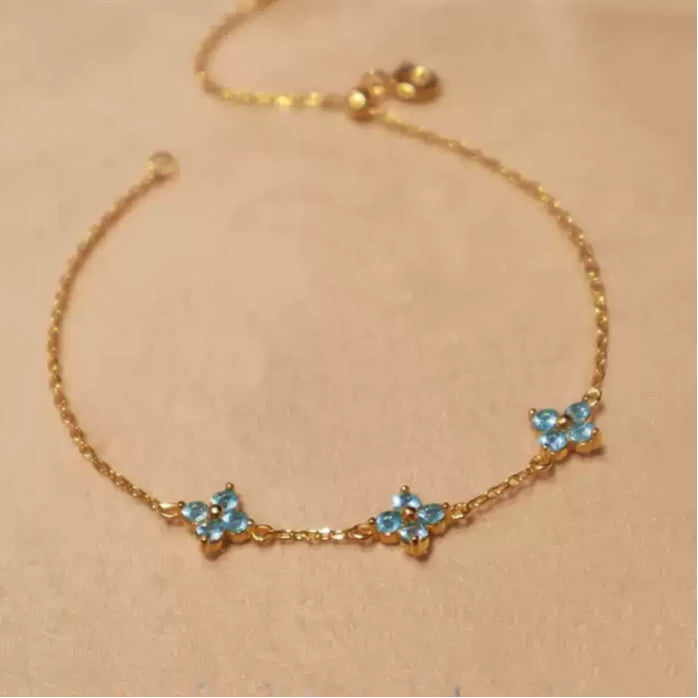 Topaz S925 Silver Four-Leaf Clover Adjustable Bracelet