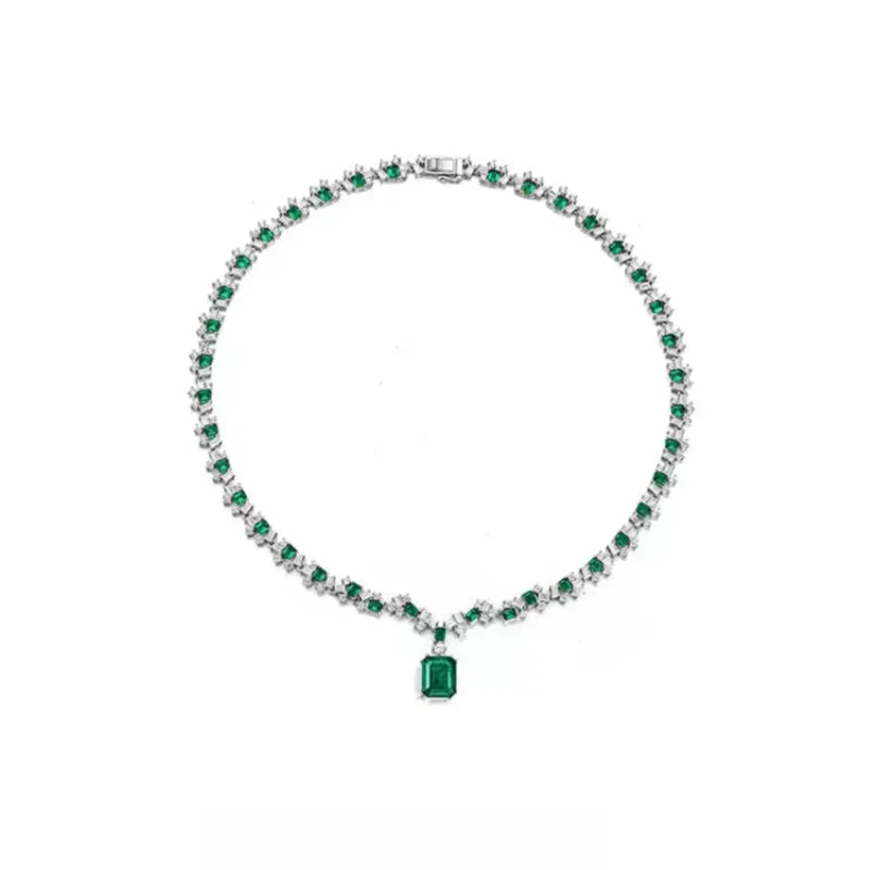 Emerald Full-Diamond Court Style Necklace Women's Style S925 Silver
