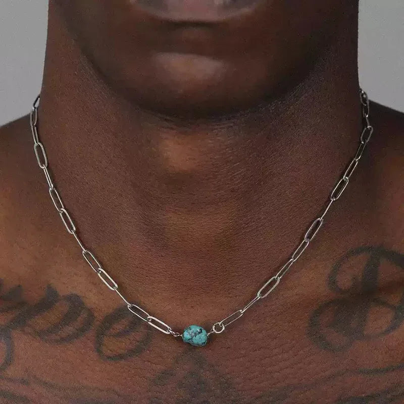 S925 Silver Turquoise Necklace Unisex - OOAKB
