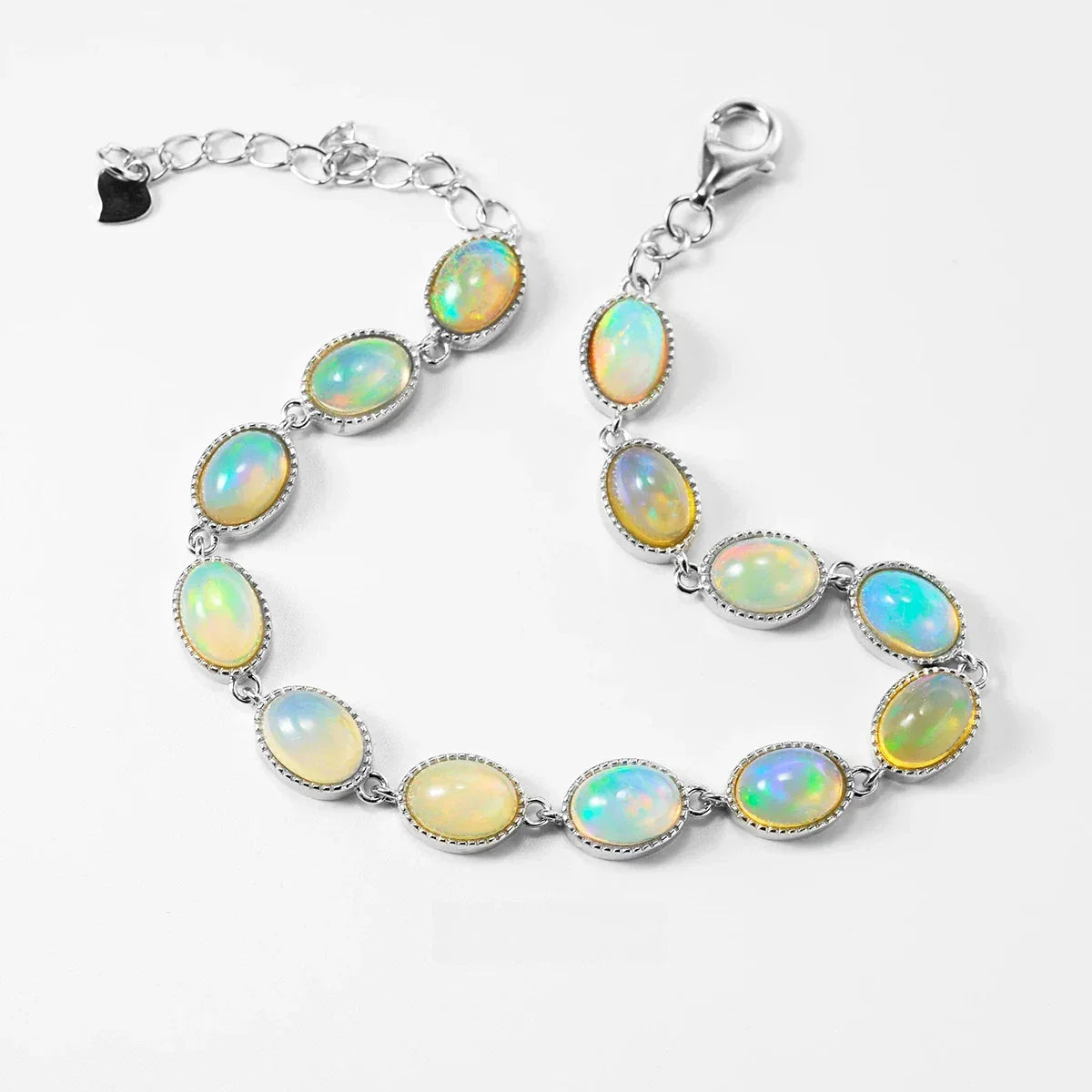 Natural White Opal Full-Circle S925 Silver Bracelet - OOAKB