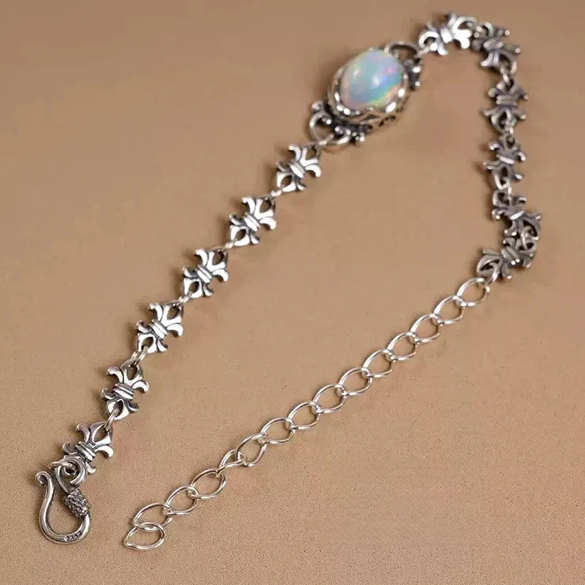 Natural Opal S925 Silver Vintage Bracelet - OOAKB