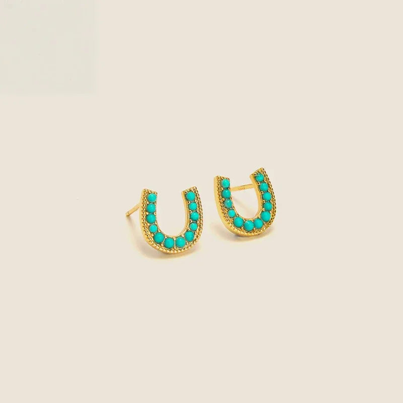 Natural Turquoise Millet Bead U-Shaped Luxury Earrings - OOAKB