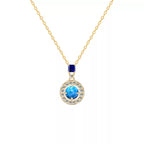 Blue Iridescent Opal S925 Silver Diamond-Inlaid Necklace