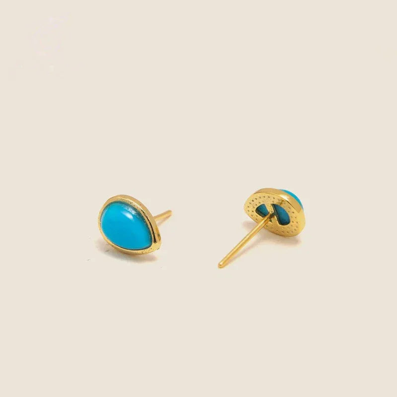 S925 Silver Natural American Turquoise Teardrop Earrings - OOAKB