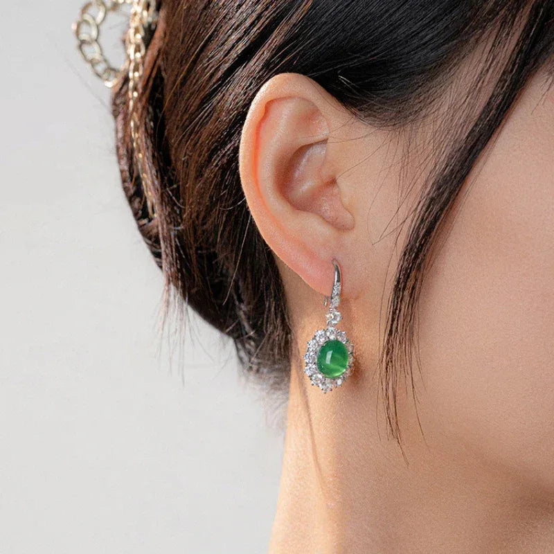 Chrysoprase Earrings S925 Silver Women's Style - OOAKB