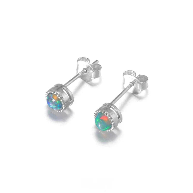 S925 Silver Black Opal Round Stud Earrings - OOAKB