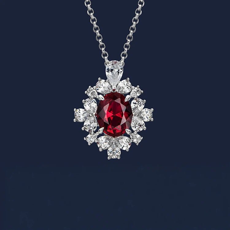 Ruby Pendant Necklace S925 Silver Women's Style