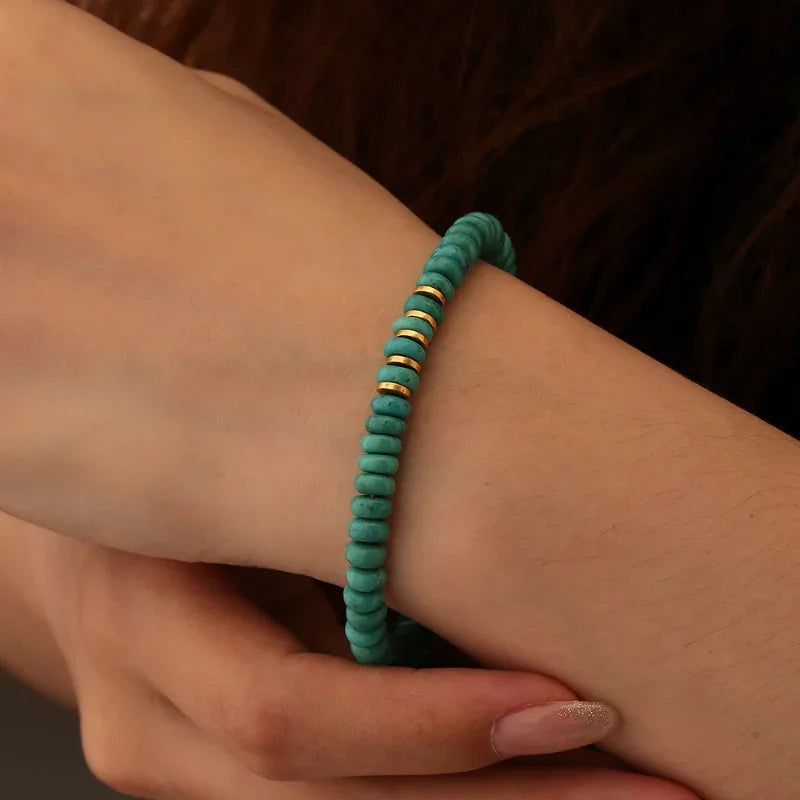 Turquoise Straight-Cut Abacus Bead Adjustable Bracelet - OOAKB