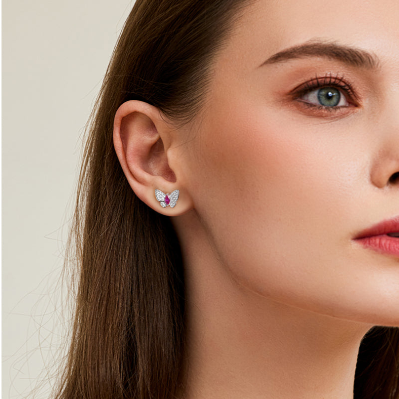 Butterfly Dream Series Pigeon Blood Ruby Flexible Butterfly Earrings