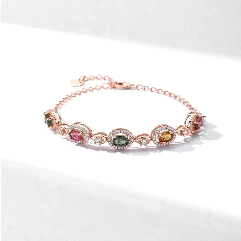 Colored Tourmaline Bracelet S925 Silver Women's Style - OOAKB