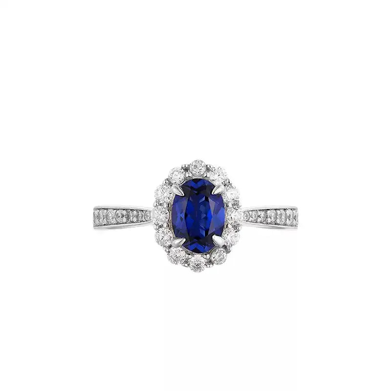 Sapphire S925 Silver Oval Halo Ring - OOAKB