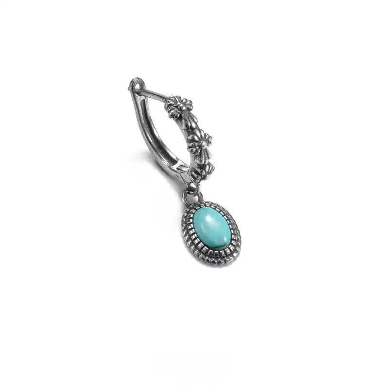Silver Turquoise Retro Dangle Earrings - OOAKB