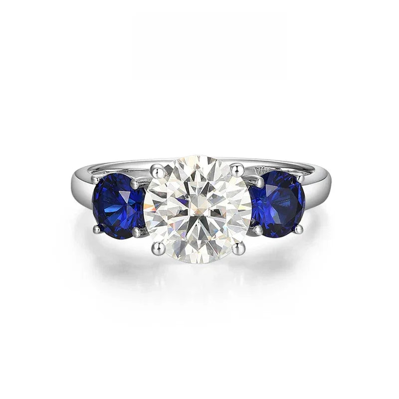 Sapphire S925 Silver Three-Stone Ring - OOAKB