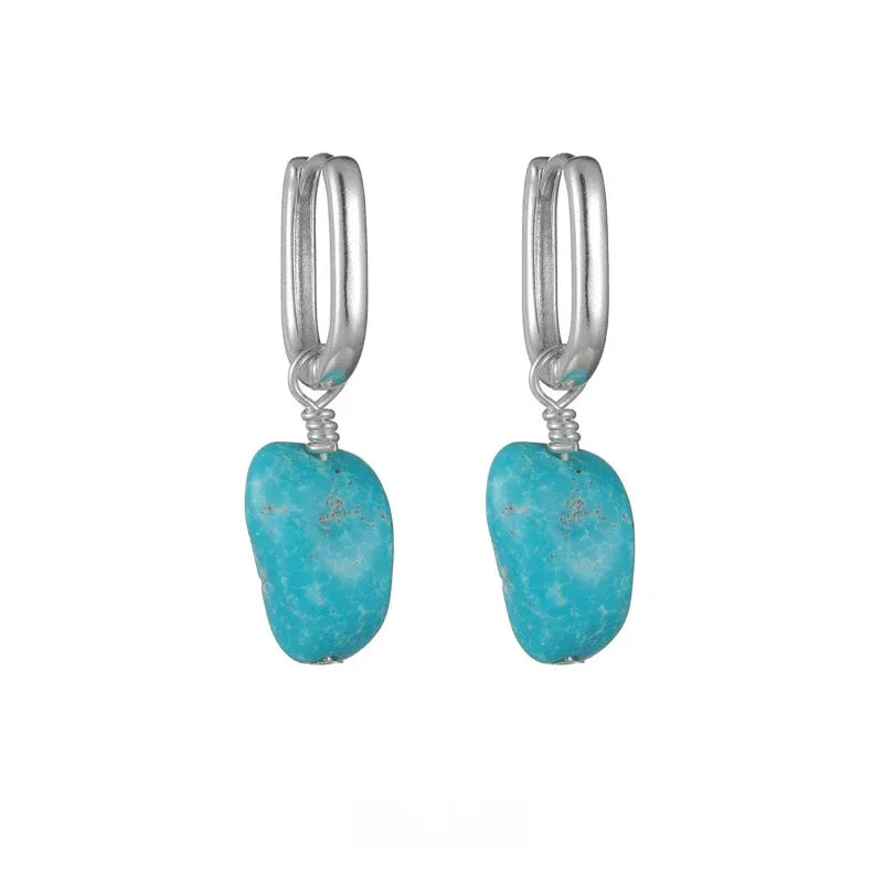 Silver Natural Irregular Turquoise Earrings - OOAKB