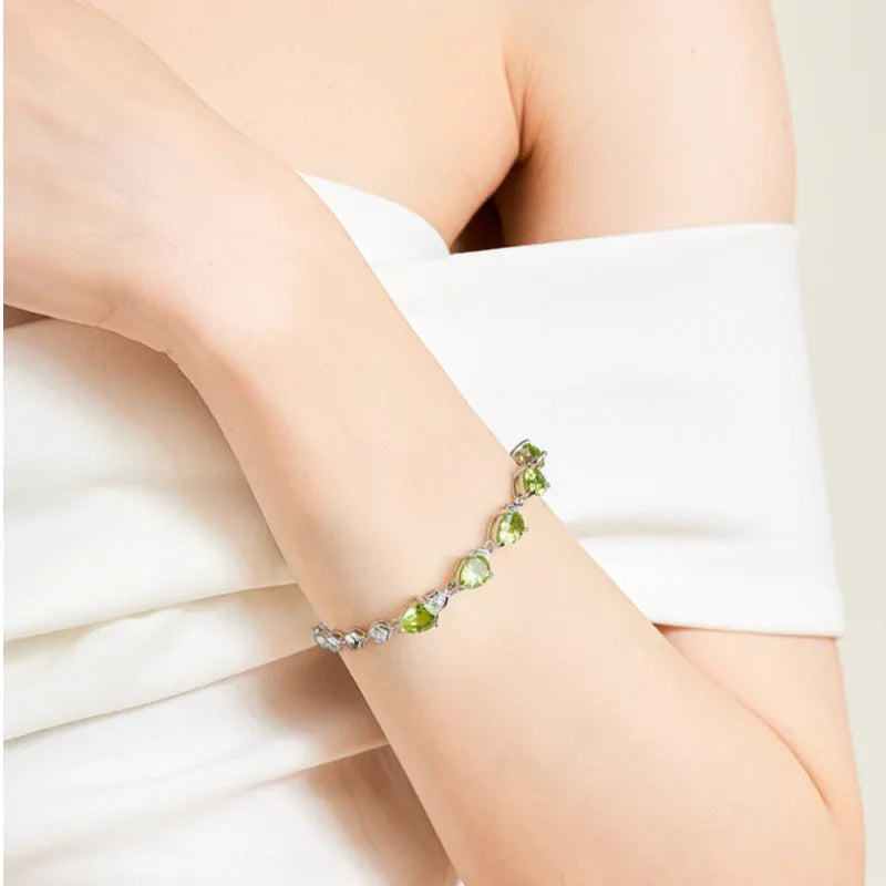 Natural Peridot S925 Silver Bracelet Women's Style - OOAKB