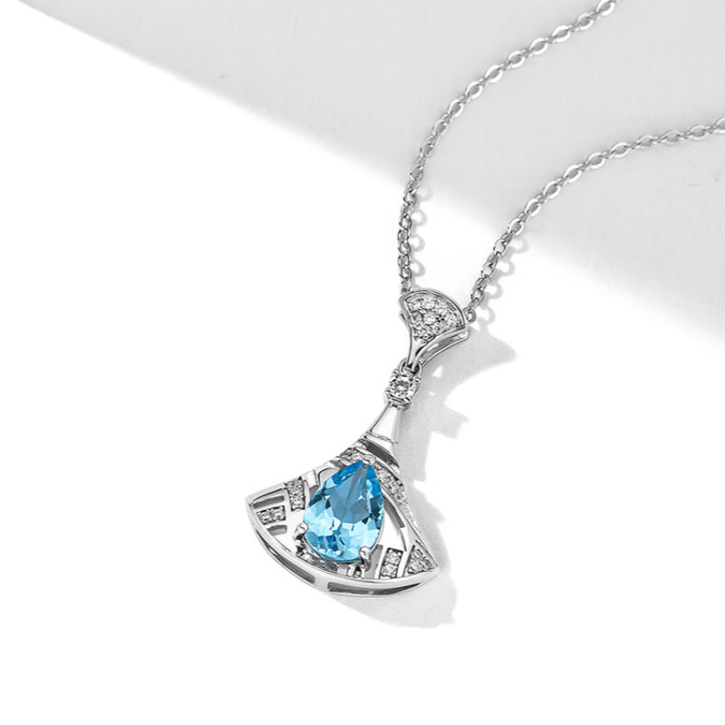 Natural Topaz Small Water Drop Fan Mini Skirt Necklace Women's Style