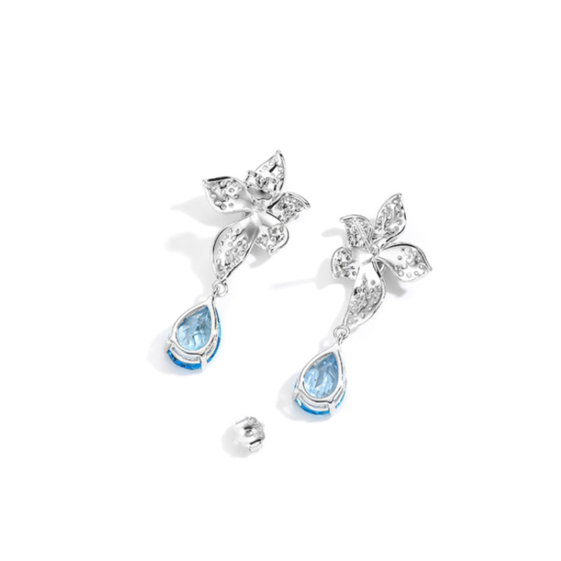 Topaz Blue Star Flower Earrings S925 Silver Women's Style