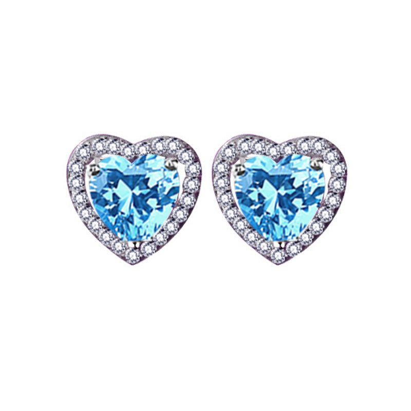 Blue Topaz S925 Silver Heart-Shaped Earrings