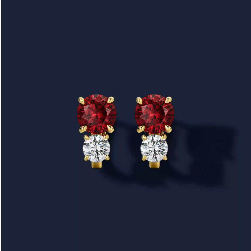 Four-Claw Double-Diamond Ruby Earrings S925 Silver Women's