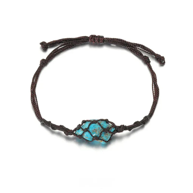 Silver Irregular Turquoise Handmade Braided Bracelet - OOAKB