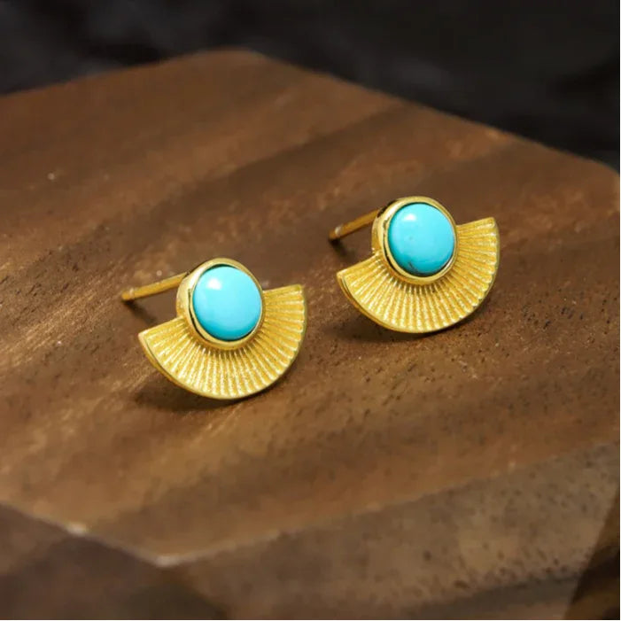 Natural Turquoise Fan-Shaped Earrings - OOAKB