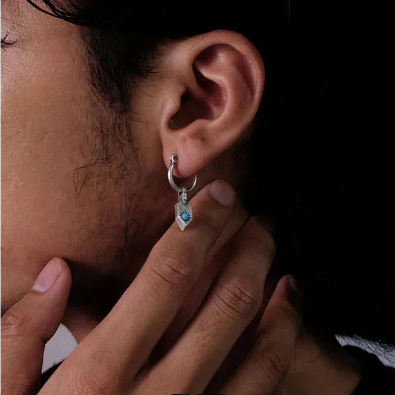 Silver Turquoise Shield Earrings Unisex - OOAKB