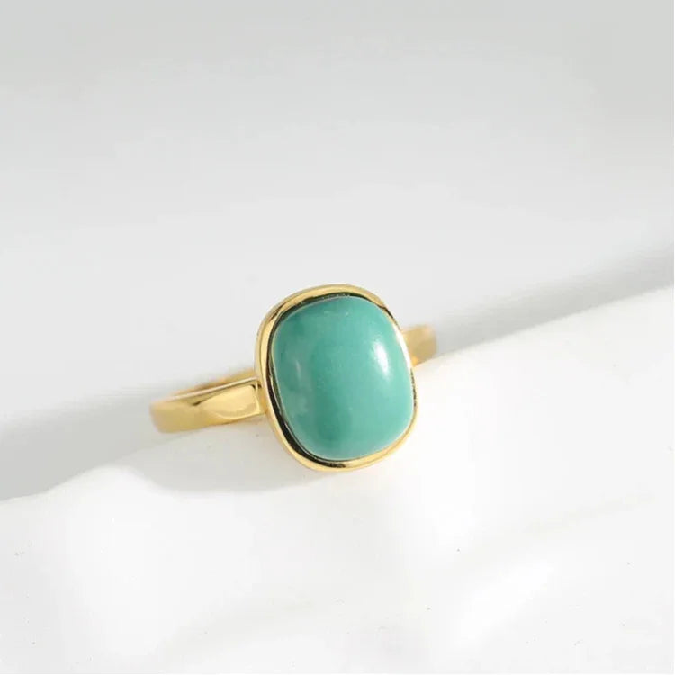 Turquoise Egg-Shaped S925 Silver Open Ring - OOAKB