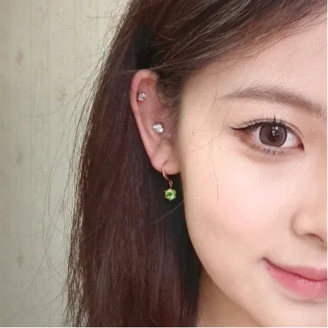Natural Peridot Retro Six-Claw Luxury Silver Ear Hooks - OOAKB