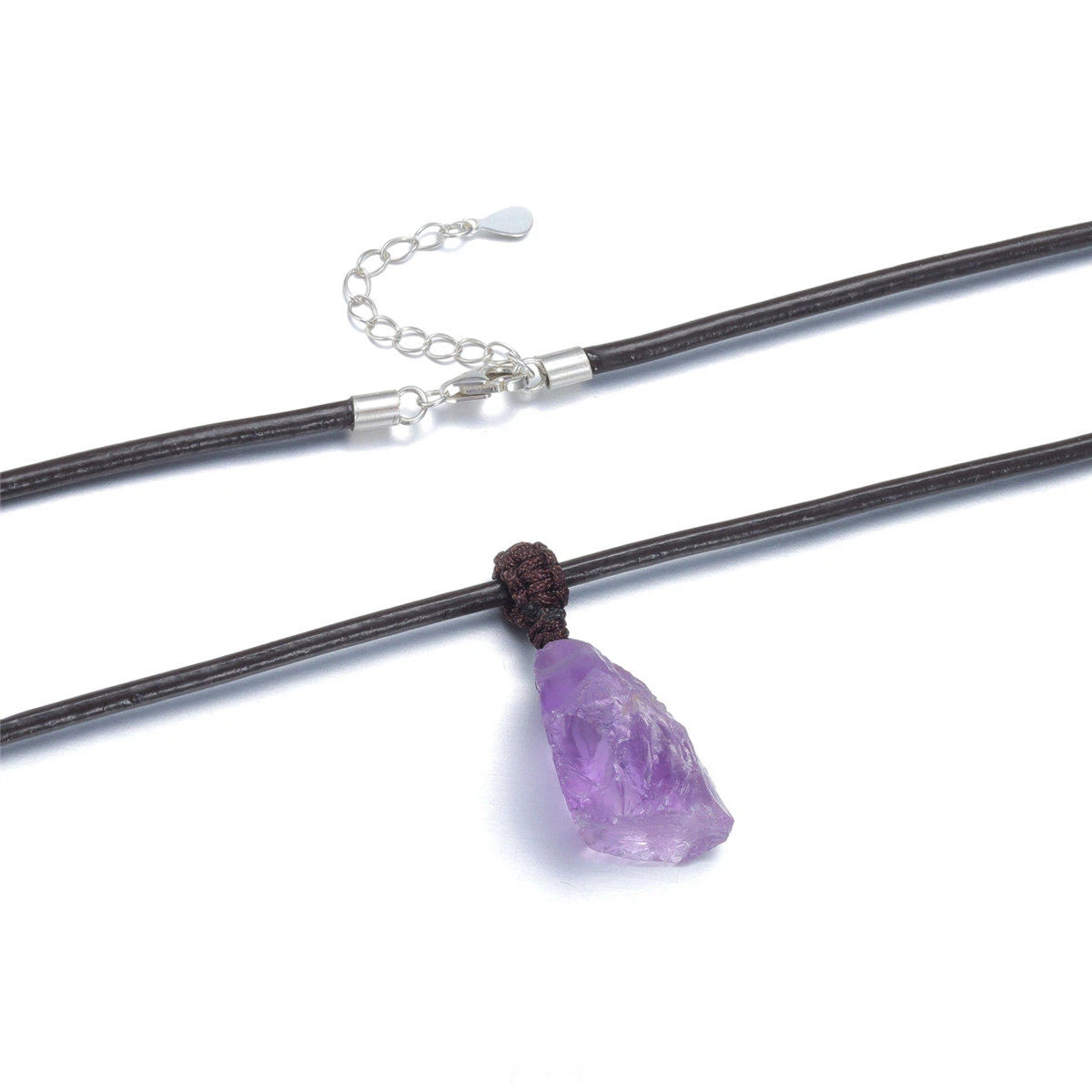 Amethyst Collarbone Chain 925 Silver Black Cord Necklace