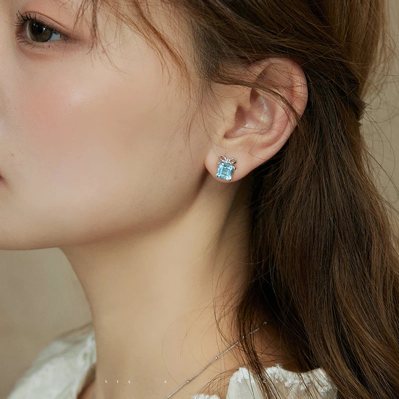 Topaz S925 Silver Bowknot Earrings