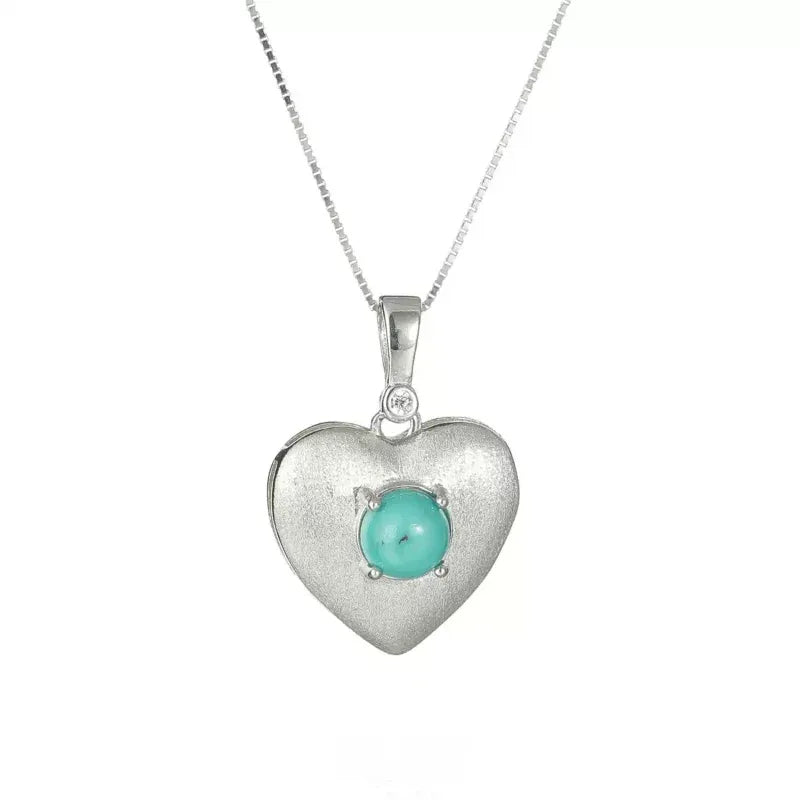 Silver Heart-Inlaid Turquoise Necklace Unisex - OOAKB