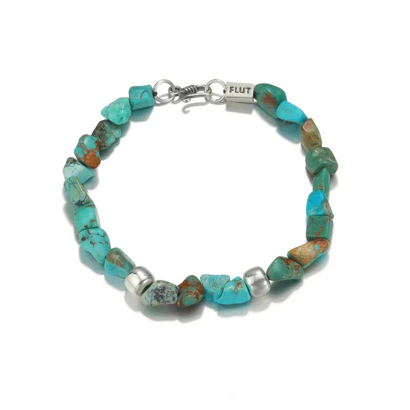 S925 Silver Turquoise Beaded Bracelet Unisex - OOAKB