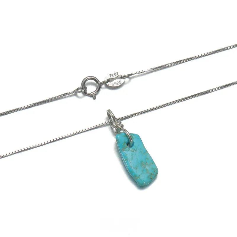 S925 Sterling Silver Natural Raw Turquoise Pendant Necklace - OOAKB