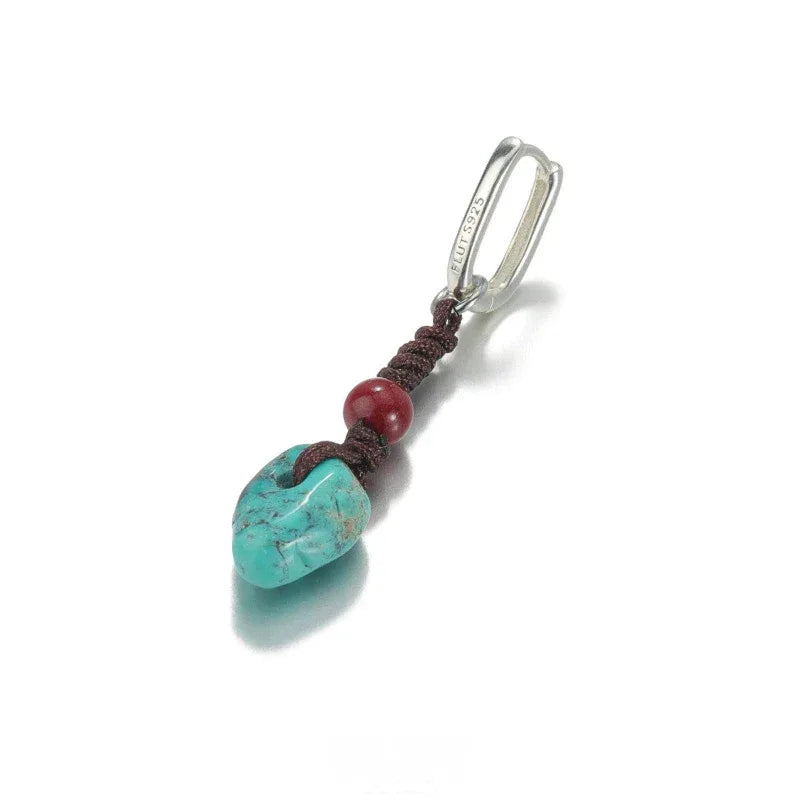 Silver Black Cord Turquoise Earrings Unisex - OOAKB