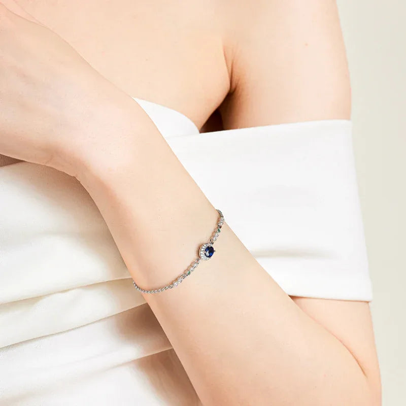 Sapphire Ocean Heart Sparkling Diamond Bracelet S925 Silver - OOAKB