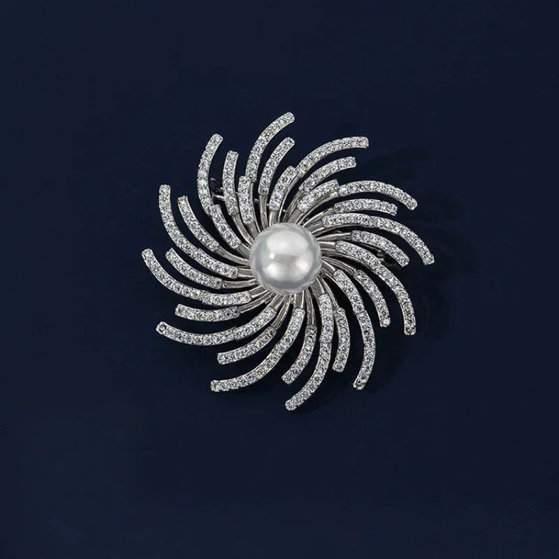 Pearl Spark Fire Vortex Rotatable Brooch S925 Silver Women's Style - OOAKB