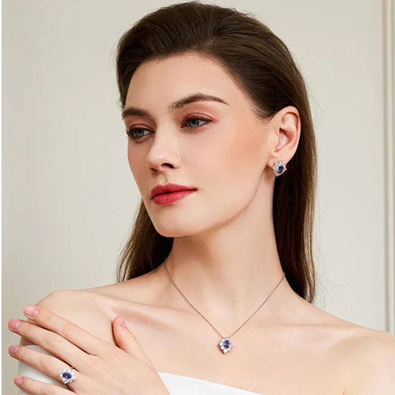 Tanzanite Diamond-Shaped Earrings S925 Silver Women's Style - OOAKB
