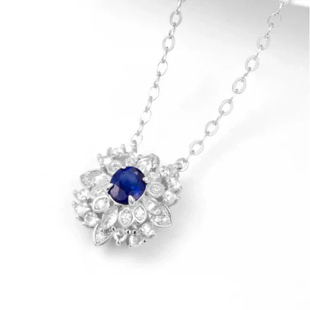 Sapphire S925 Silver Snowflake Shape Collarbone Necklace - OOAKB