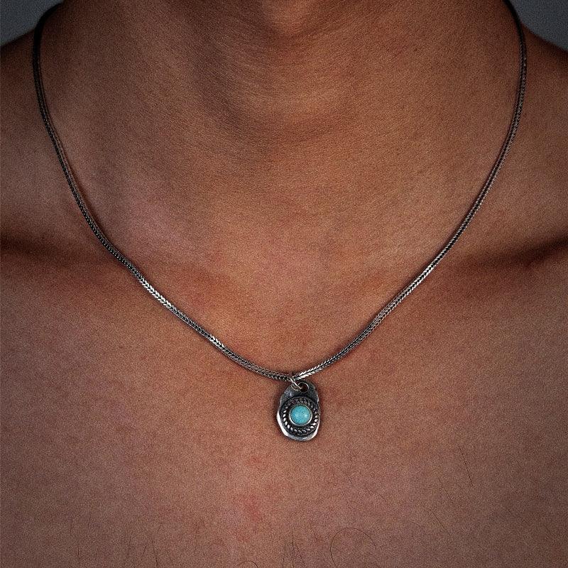 Silver Turquoise Pendant Necklace Unisex - OOAKB
